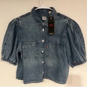 Levi’s Puff Sleeve Denim Cropped Top - Size L